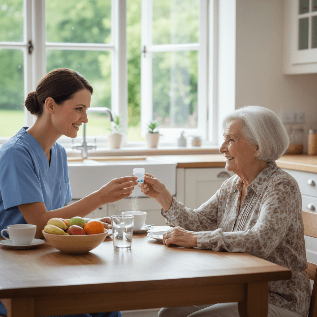 Medication aide supporting a resident