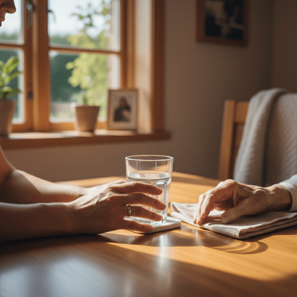 Caregiver assisting resident with daily care