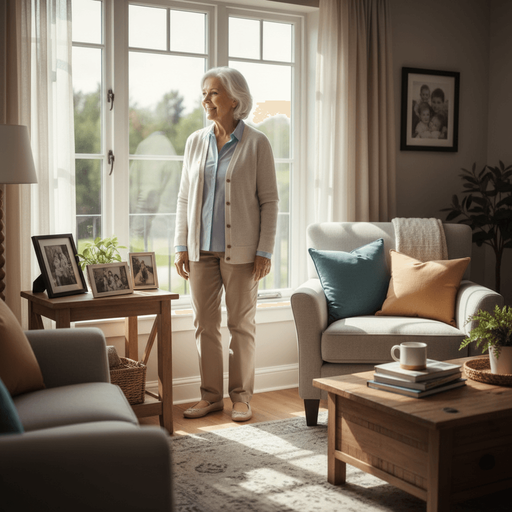 Senior resident in comfortable home-like living space