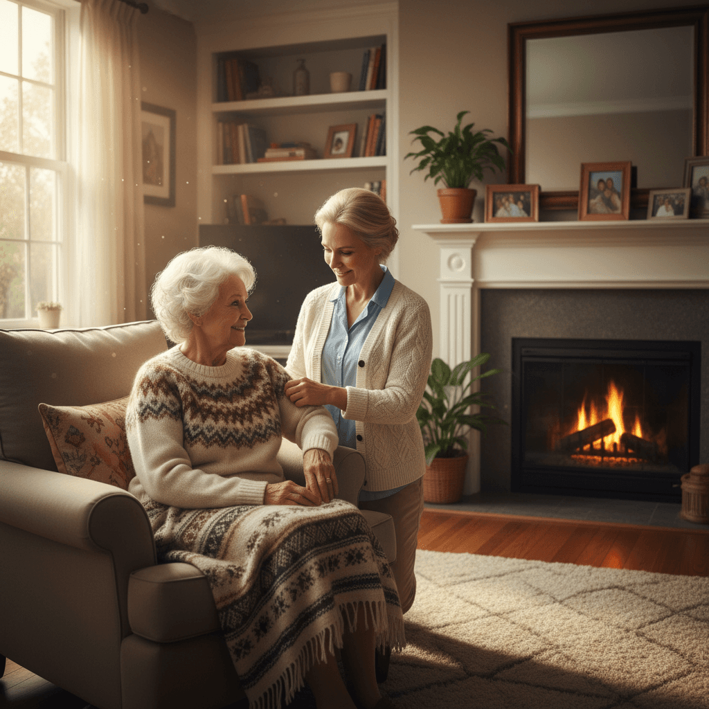 Caregiver helping a resident in a home-like setting